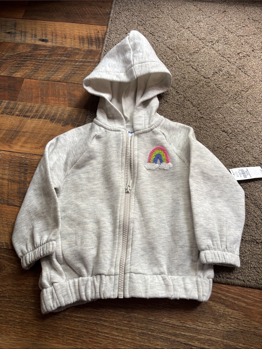 Old Navy Light Gray Hooded Zip Sweatshirt with Rainbow Patch